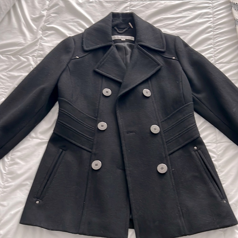 Kenneth Cole New York Black Wool Peacoat Dress Coat